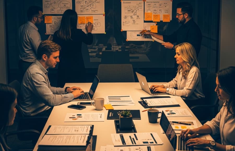 Equipo de consultoría analizando indicadores de compras.